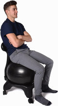 Medicine Ball Office Chair for Adults/Tall Person/Pregnancy, Inflatable Balance Ball Chair Exercise Stability Yoga Ball with Roller Base, Students Classroom Sensory Ball Chairs, Black