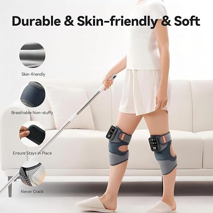 Cordless Knee Massager with Heat Vibration for Pain Relief, MAXwarm 4.0[2026 Upgraded] - Electric Heated Knee Brace with 5 Heat Levels and 3 Massage Mode, Gifts for Men Women (Grey, Pair)