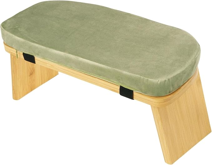 Yiju Meditation Bench Kneeling Stool Ergonomic Wood with Soft Cushion, Foldable, Portable Prayer Bench, Meditation Stool, Green