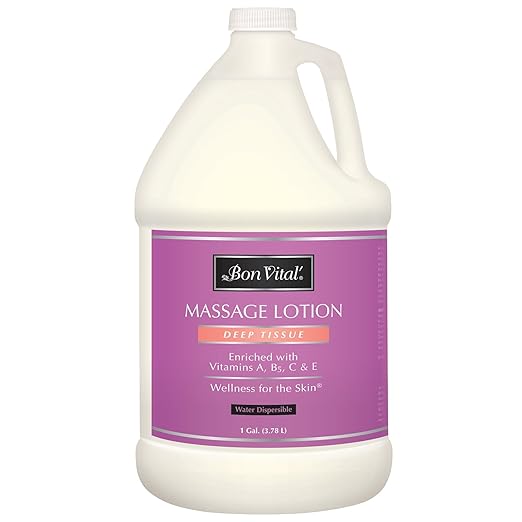 Bon Vital' Deep Tissue Massage Lotion, 1-Gallon, Professional-Grade Moisturizing Lotion for Deep Tissue Therapy, Non-Greasy Skin Softening Formula, Muscle Relaxation, Unscented