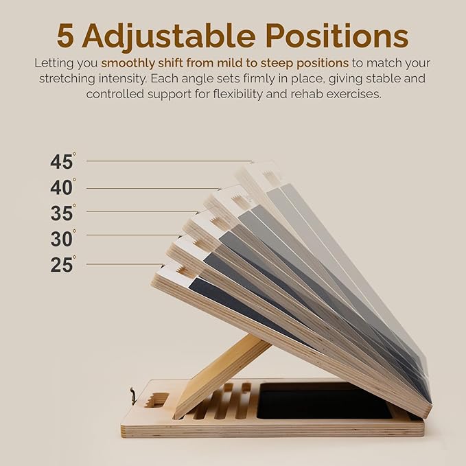 Portable Wooden Slant Board for Calf Stretching with Resistance Bands, Adjustable 300 Lbs Weight Capacity Incline Board for Calf Stretcher, Calf Stretch Board for Knees Ankle Heel Feet Leg