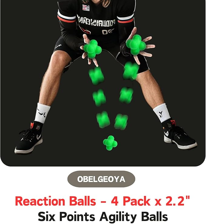 Reaction Balls 4 Pack, 2.2-2.8 Inch - Hand-Eye Coordination Trainer, Reflex & Agility Training Equipment for Baseball, Handball, Sports & Fitness for Outdoor Fun, (only for 12+ Adults)