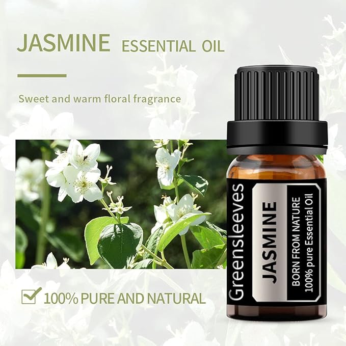 GREENSLEEVES Rose Jasmine Essential Oil Set, 2 x 10ml Pure Plant-Based Fragrance Oil for Aromatherapy, Essential Oils for Diffuser, Massage, Bath Bomb, Scented Candle Soap Making
