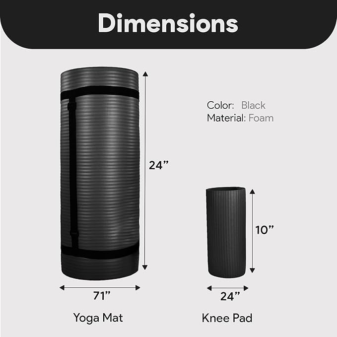 BalanceFrom 71x24 Inches Yoga Mat with Knee Pad and Optional Blocks – Extra 1-Inch Thick Non-Slip Foam with Anti-Tear Surface and Carrying Strap for Home, Studio, or Gym Workouts