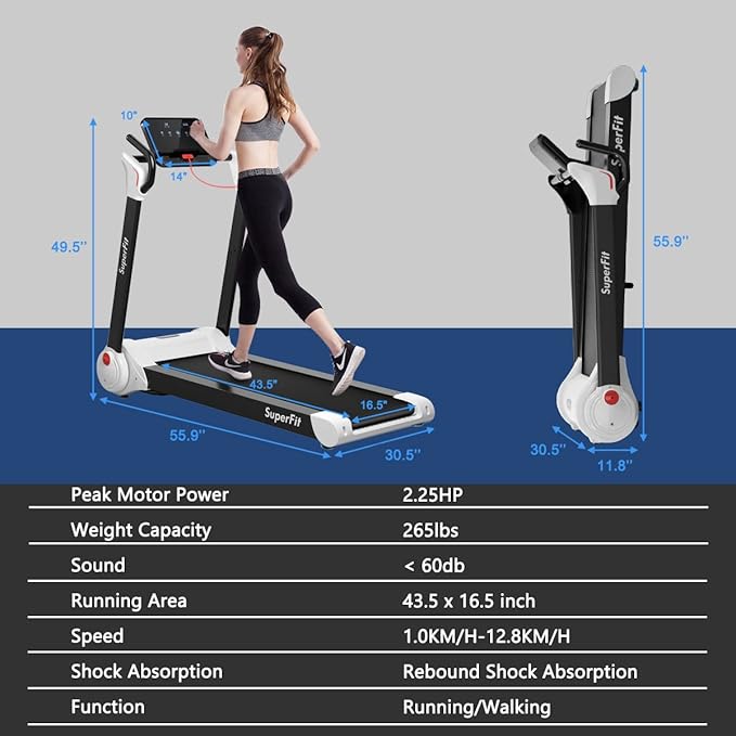 Goplus 3HP Treadmill with Desk Workstation, Superfit Foldable Treadmills for Home Office, Adjustable Height, Bluetooth Speaker, APP Control, LED Display, 25 Preset Programs, Portable Running Machine