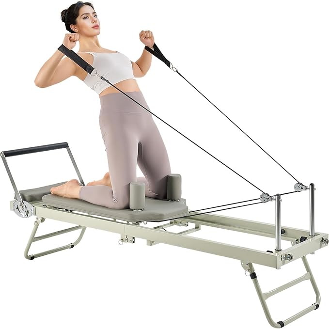VEVOR Pilates Reformer, 91" Foldable Reformer Pilates Machine with Adjustable Reformer Heights, Pilates Equipment for Home Gym Studio Use with Dual Resistance Spring and Jump Boards