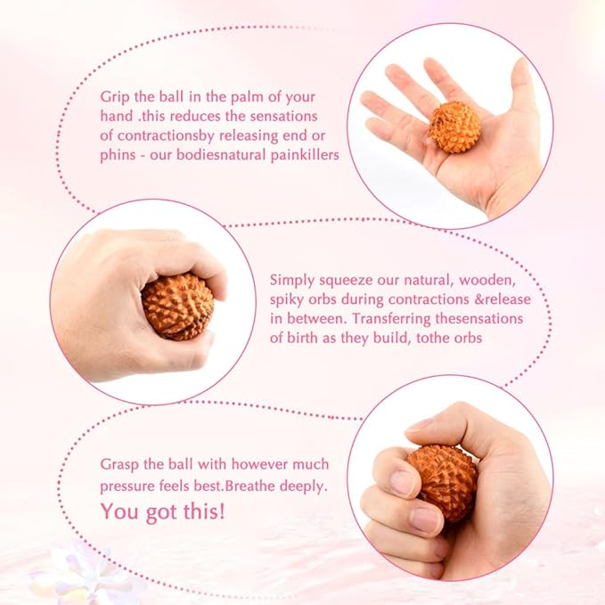 Birth Comb Acupressure Massage Ball Set, Wooden Labor Comb with 2 PCS Spiky Massage Ball Stress Relief, New Mom Gifts for Natural Labor and Delivery Essentials, Mom to Be Gift