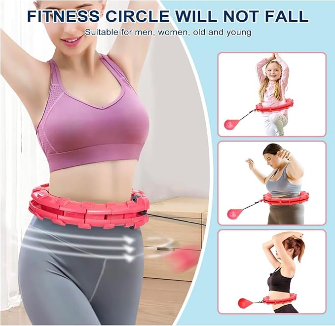 24 Knots Pink Weighted Infinity Fitness Hoop for Adult Weight Loss Exercise Fit Hoop Suitable for Women and Beginners Smart Hula Hoop 24 Detachable Knots Weighted Fitness Hoops