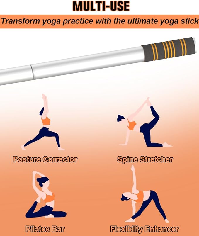 5ft Yoga Stick – Heavy-Duty Steel Adjustable Stretching Bar for Mobility, Flexibility & Balance. Multi-Functional Fitness Pole with 4 Steel Rods & Comfort Foam Grips
