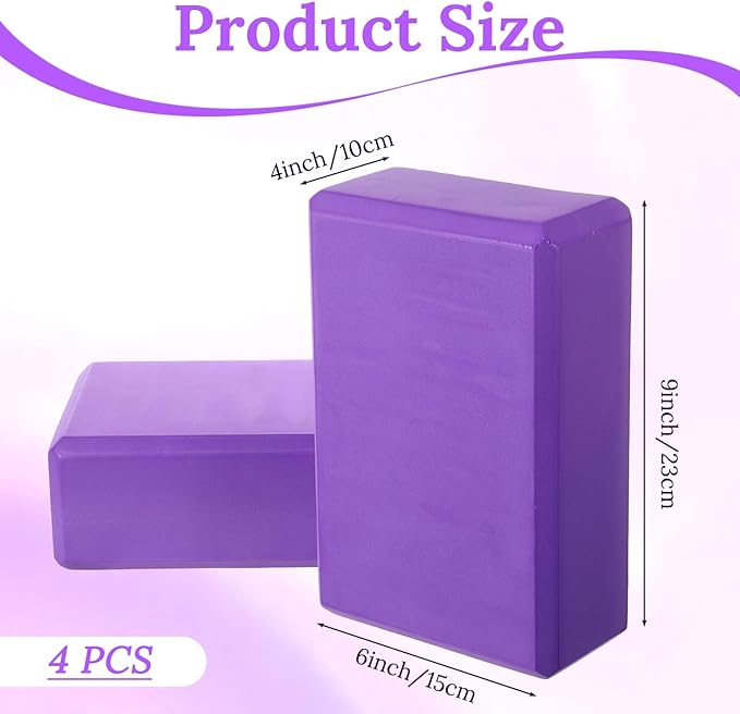 4 Pcs Yoga Blocks 9 x 6 x 4 Inch Eva Foam Lightweight Non Slip Yoga Props for Pilates Stretching and Meditation Exercise Blocks Lightweight Yoga Essentials