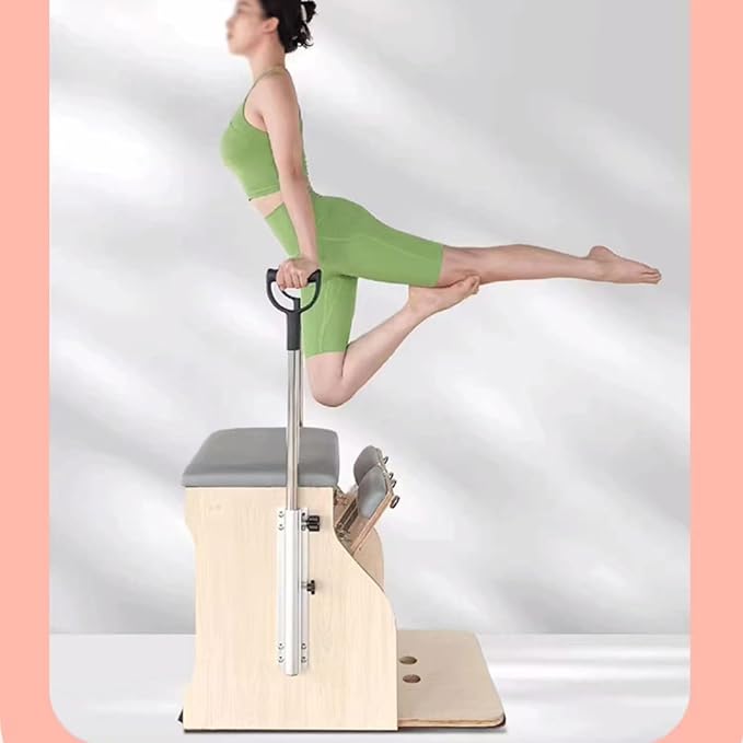 Yoga Pilates Fitness Trainer, Pilates Split-Pedal Stability Chair with Handles, Pilates Reformer Machine for Home, Maple Stability Pilates Pro Chair Equipment(White)