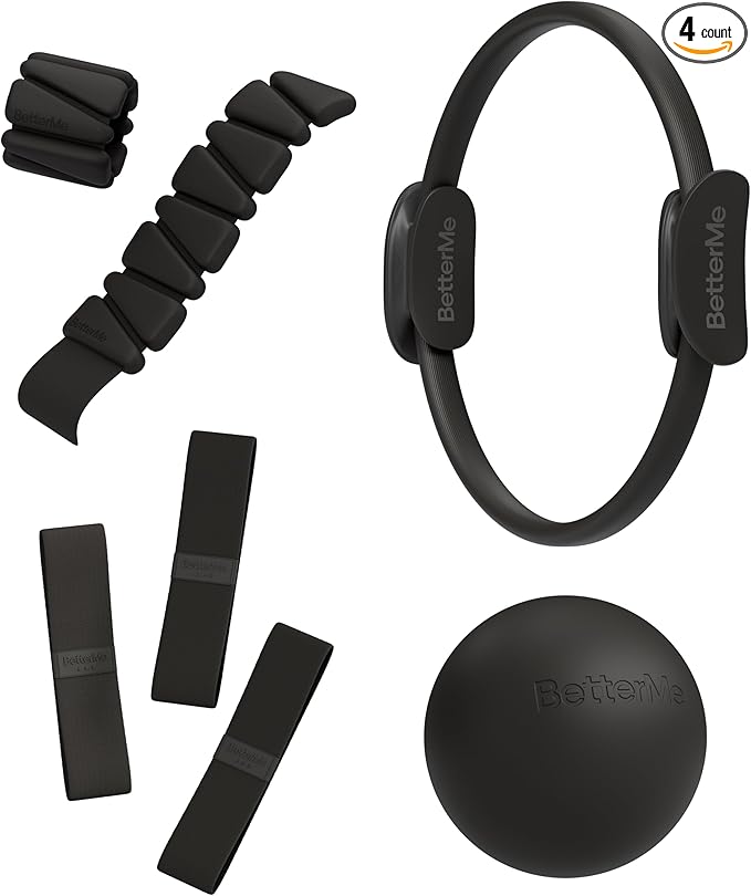 BetterMe Bubble Butt Kit – Pilates Ring, Weight Bands, Soft Ball & Loop Bands – Glute Training Pilates Kit for Women – Home Workout Pilates Equipment Set