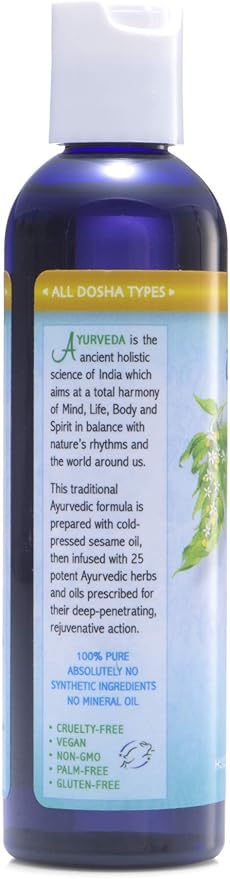 Auromere Ayurvedic Massage Oil - Vegan, Cruelty Free, Natural, Non GMO, with Cold-Pressed Sesame Oil Infused with 25 Herbal Extracts (4 fl oz), 1 Pack