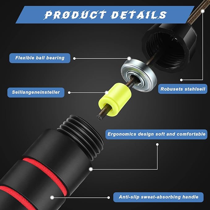 Junkin 12 Pieces Jump Ropes for Fitness with Ball Bearings Speed Jumping Adjustable Skipping Rope with Foam Handles Exercise Stuffer for Men Women Cardio Training Slim Body