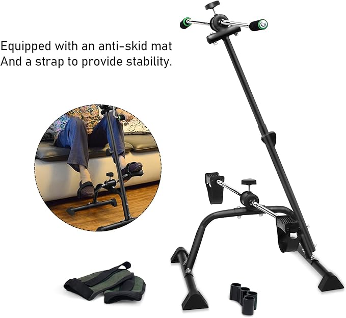 Sit Down Pedal Exerciser for Seniors, Hand Arm Leg Knee Peddler Exerciser, Adjustable Fitness Equipment for Seniors, Elderly Home Bike Trainer for Total Body