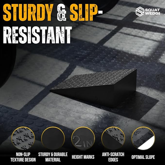 Squat Wedge & Calf Raise Block, 2-PCS Non-Slip Heel & Foot Elevated Slant Board for Workout, Weightlifting, Physical Therapy & Calf Stretching, For Men & Women