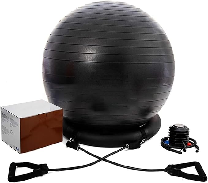 Yoga Ball Chair,Yoga Ball，Exercise Ball, Balance Ball Chair with Adjustable Band & Stability Base Home Yoga Chair for Exercise/Improving Health Pregnancy Birthing Balls Seat(Black,Diameter 55cm ( 21 5