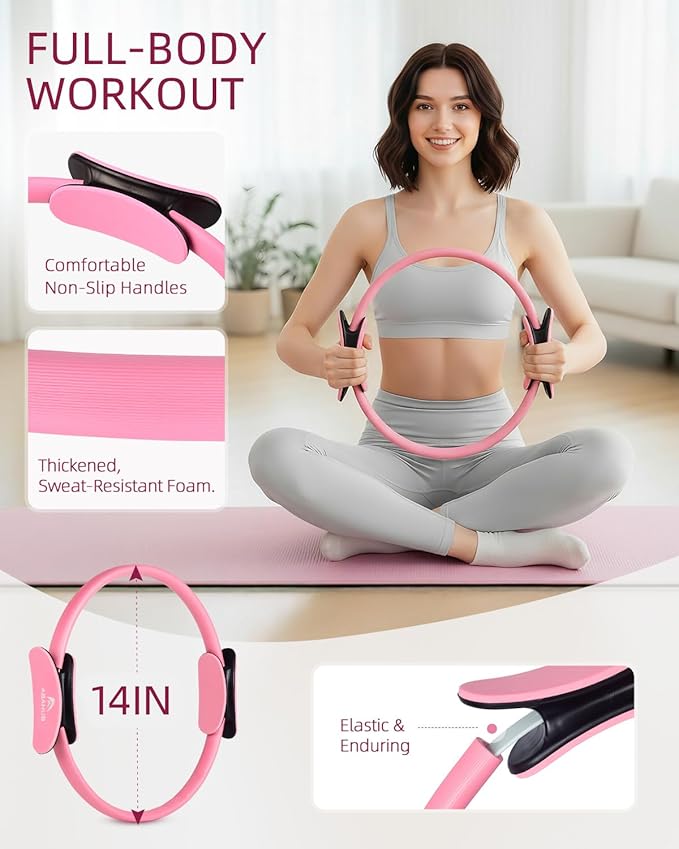 Abahub Pilates Ring Set, Home Workout Pilates Equipment, 14”Magic Circle, Yoga Ball, Resistance Bands, Sliding Disks, Socks, Fascial Ball, Workout Guide & Bag, Blue Set
