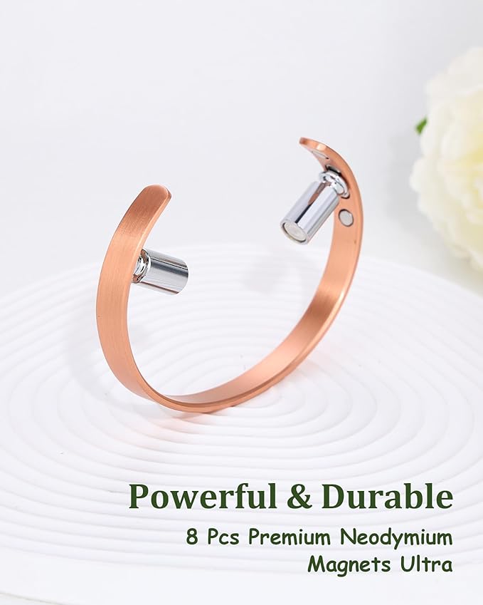 Copper Bracelet for Men and Women, 99.99% Pure Copper Magnetic Bangle with 8pcs 3800 Gauss Magnets, Adjustable Jewelry Gift（Plain Design）