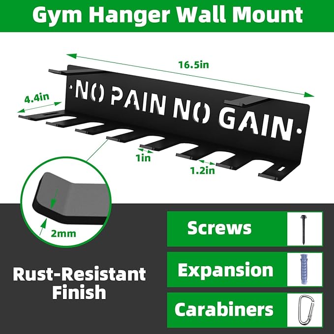 Home Gym Accessories Organization Storage Rack Equipment For Home 8 Hook Wall Hanger Display Gear Barbells Resistance Bands Jump Ropes Lifting Belt Hanger Accessories Hardware Included