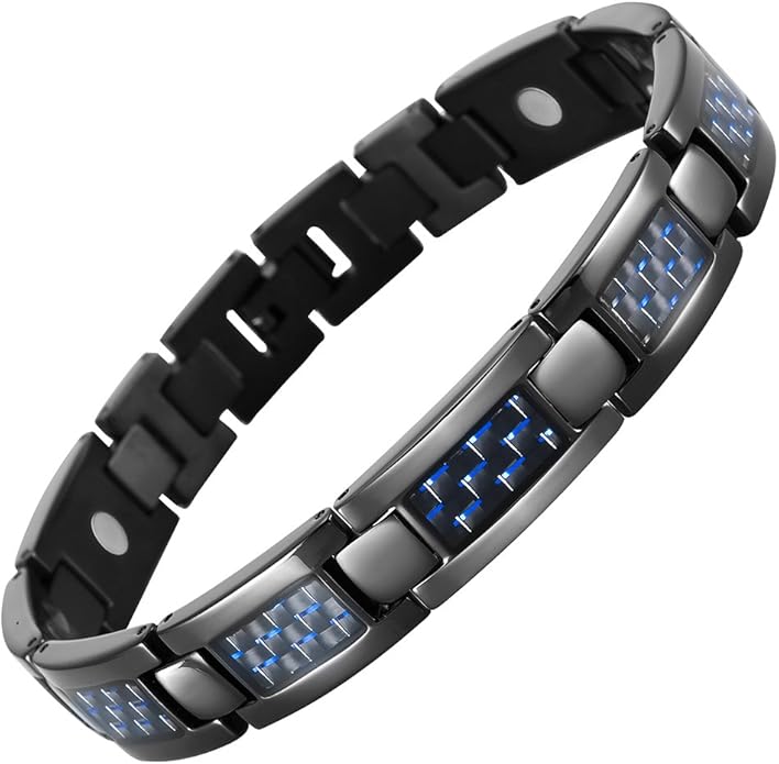 Willis Judd Mens Blue Carbon Fiber Titanium Magnetic Bracelet Adjustable