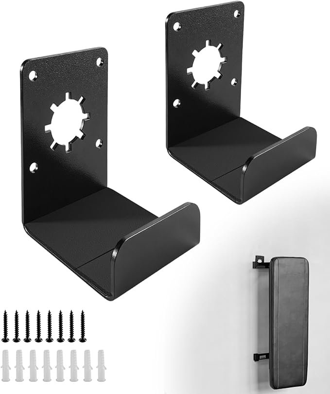 Weight Bench Gym Storage with Rubber Gasket, Heavy Duty Wall Mount Brackets 200 lb, Adjustable Hanger Home Gym Space-Saving Storage for Weight Benches, Hex Bars & Rowing Machines