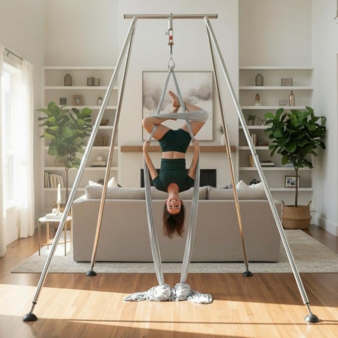 Houseables Aerial Silks, Yoga Swing, Aerial Yoga Hammock, Ariel Silk, Gymnastics Swing, Acrobatics Equipment, For Home, Indoor, Outdoor, Arial Setup, Rig, Sling, Portable