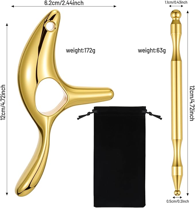 2 Pcs Trigger Massage Tool Acupuncture Pen Gua Sha Massage Scraping Tool Manual Reflexology Body Point Deep Tissue Muscle Scraper Massager for Head Neck Hand Waist Calf Foot (Gold,Medium)