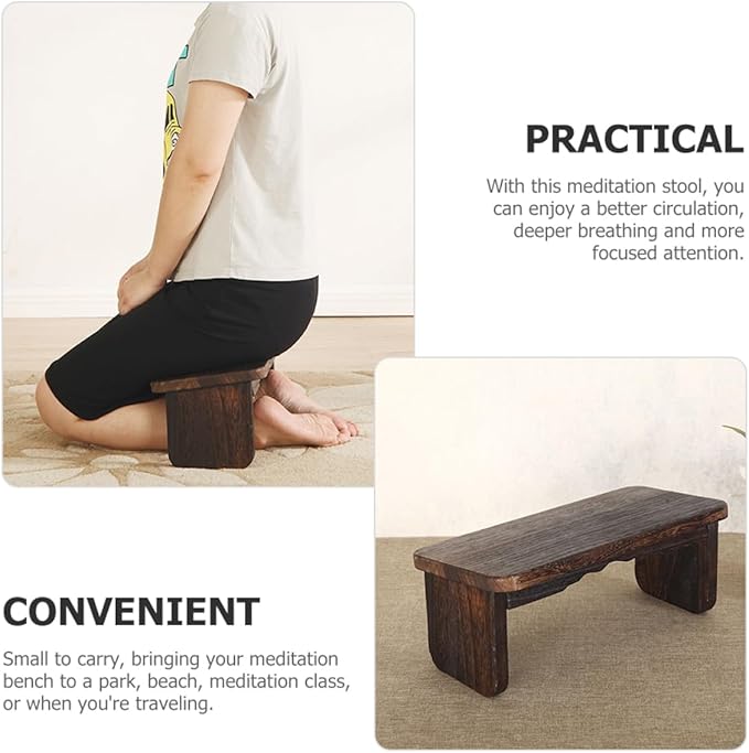 Natural Wood Meditation Bench Portable Stool Kneel Mat for Home Yoga Travel