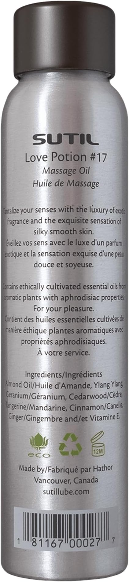 SUTIL Sensual Luxury | Love Potion #17 Massage Oil | Non Sticky Aphrodisiac Essential Oil | Botanical Arousal Oil for Women, Men, & Couples (Love Potion #17, 4 Oz)