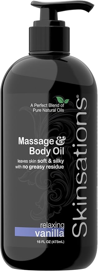 Skinsations – Vanilla Massage Oil for Couples – Relaxing Aromatherapy Body Oil for Massage Therapy – Sweet Almond, Coconut, Jojoba & Grapeseed Blend