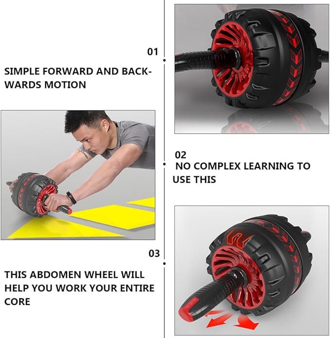 Double Wheel Ab Roller with Knee Pad, Silent Automatic Rebound Abdominal Roller for Home Gym Workout, Fitness Exercise Wheel for Core Strength Training