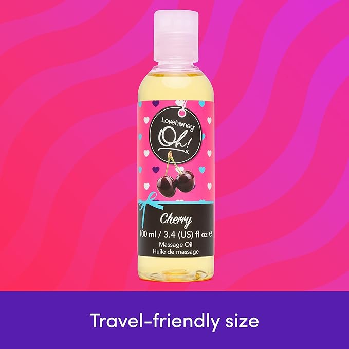 Lovehoney Cherry Massage Oil - Infused with Essential Oils - Vegetarian Friendly - 3.4fl oz