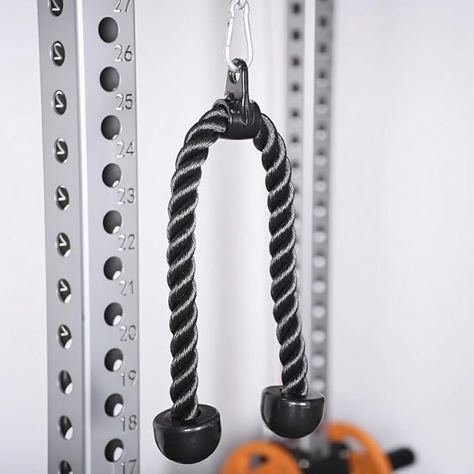Double Length Tricep Rope for Cable Machines - 55 Inch Heavy Duty Pulldown Attachment, 4ft 7in Gym Strength Training Accessory & Home Workout Equipment