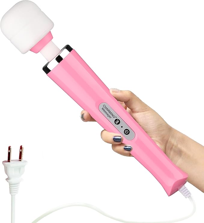 CHARMING Wired Powerful Handheld Back Massager with Strong Vibrations, Personal 10 Speeds Therapy Massager for Sports Recovery, Muscle Aches, Body Pain (Pink)