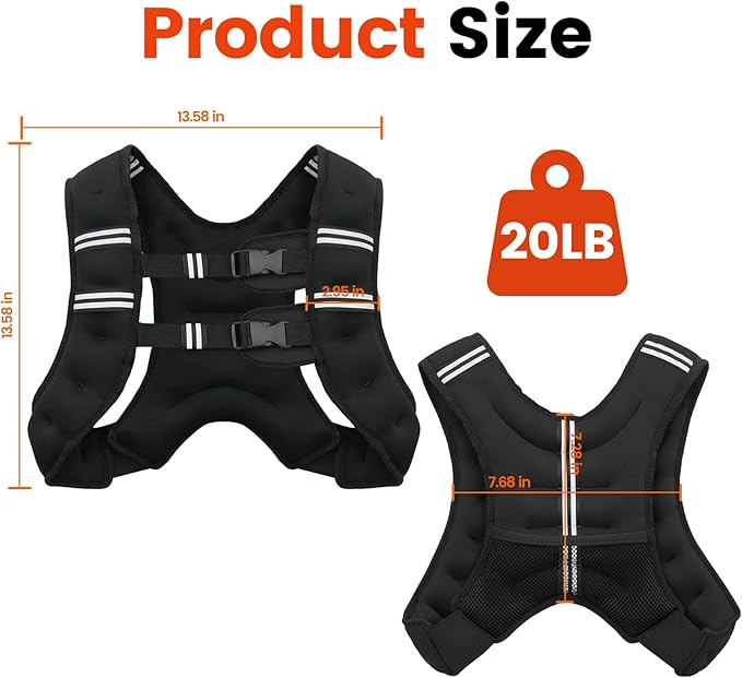 Weighted Vest, 6lb/8lb/10lb/12lb/16lb/20lb/25lb/30lb Weight Vest for Men Women, Body Weight Vests Adjustable with Reflective Stripe for Strength Training, Running, Workout, Jogging, Walking