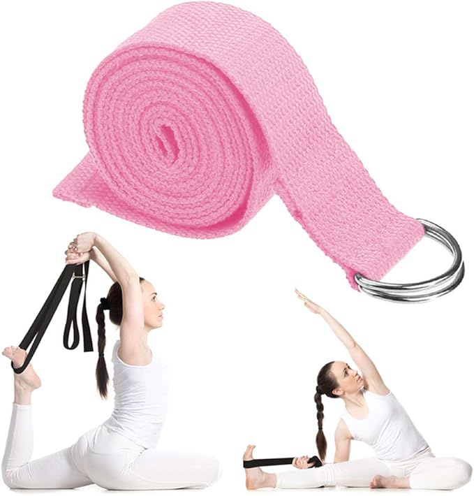 Cotton Exercise Yoga stretch Strap - Sturdy Flexibility Tensile Belt Adjustable Metal D-Ring Buckle, Hold Poses for Daily Stretching, Pilates, General Fitness, and Physical Therapy