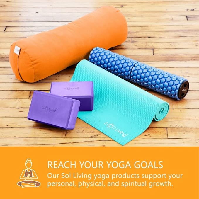 Sol Living Yoga Blocks 2 Pack High Density EVA Foam Yoga Cushion Stretching Pilates Meditation Exercise Equipment Support Deepen Poses Odor Free Non Slip Yoga Accessories - 4" x 6" x 9"- Purple