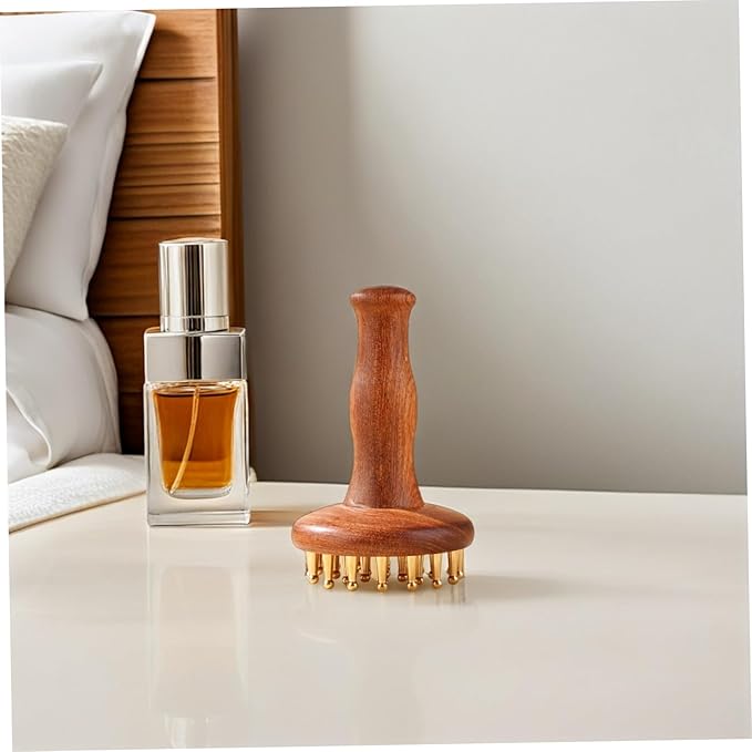 Sandalwood Meridian Massage Brush with Brass Points for Scalp and Full Body - Manual Wooden Comb for Muscle Tension Relief Relaxation Tool