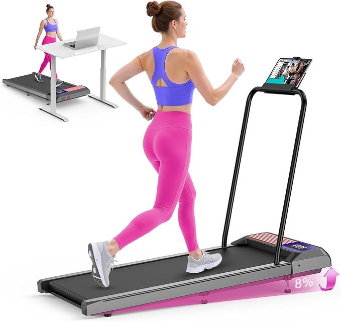 Walking Treadmill Pad with Incline - Portable Under Desk Treadmill, Walking Mat Pad with Handle Bar, 2.5HP Low Noise, 2 in 1 Treadmills for Home Office, Remote Control with LED Screen