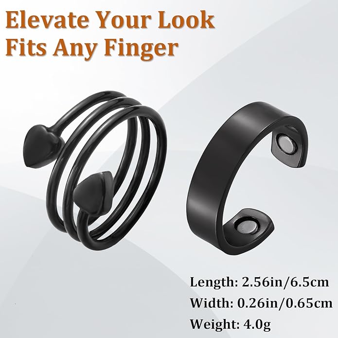 Magnetic Copper Rings Set for Women, Elegant Lymphatic Jewelry Gifts, Vintage Adjustable Vine Design