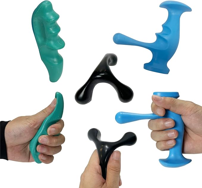 Manual Trigger Point Massage Tool & Thumb Saver, Include Thumb Shaped Massager & 3-Legged Massage Knobs, Handheld Self-Massage Tool for Full Body Deep Tissue, Muscle Pain, Knots & Stress Relief