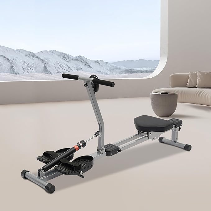 Foldable Hydraulic Rowing Machine, 12-Level Resistance Home Rower with LED Meter, 264 lbs Max Load, Full-Body Workout, Compact Space-Saving Design, Indoor Fitness Cardio Exercise Equipment
