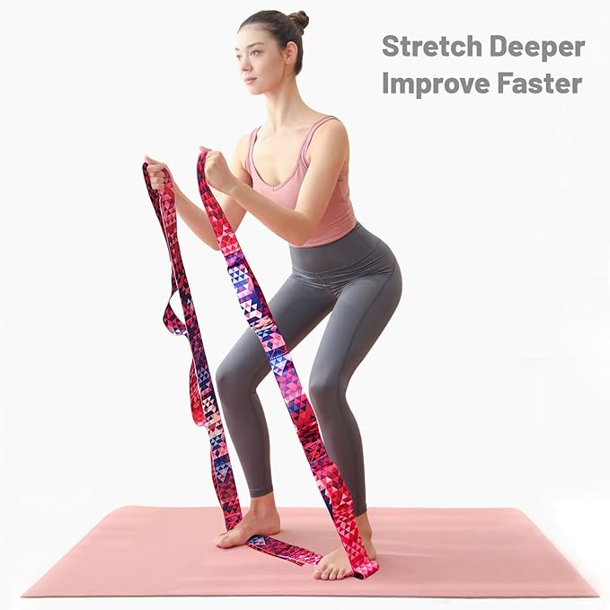 Aozora Yoga Strap Stretching Strap with Loops, Stretch Straps for Physical Therapy, 10 Loops Non-Elastic Exercise Strap for Pilates, Dance and Gymnastics