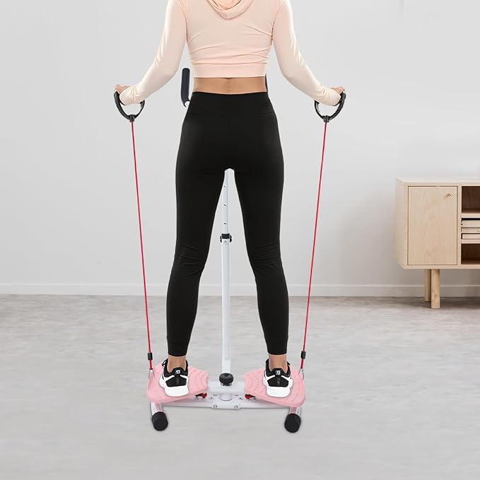Waist Twister Board, Home-Gym Core Trainer with Handrail & Pull Cords, Noiseless 360° Ab-Twister Platform for Belly-Fat Burn, Strength & Balance Workouts, 330 Lbs Capacity