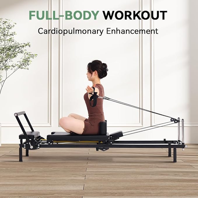 Foldable Pilates Reformer Machine, Dual Resistance with Springs and Cords, Pilates Equipment for Home and Gym Use, Suitable for Advanced and Beginners Users, Up to 400 lbs Capacity
