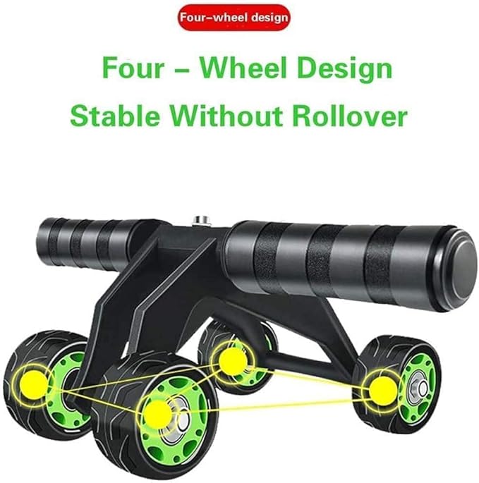 4 wheel ab wheel roller for six pack abs workout at home Exerciser for Abdominal Stomach Exercise Training with Knee Mat Steel Handle for (Men and Women) multicolor