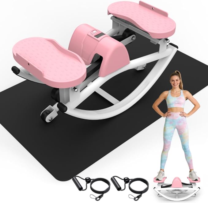 Rocking Stepper,Rock Stepper Side to Side,Step Rocker Machine with Resistance Bands & Anti-Slip Mat and LCD Monitor, Professional Mini Steppers for Exercise at Home