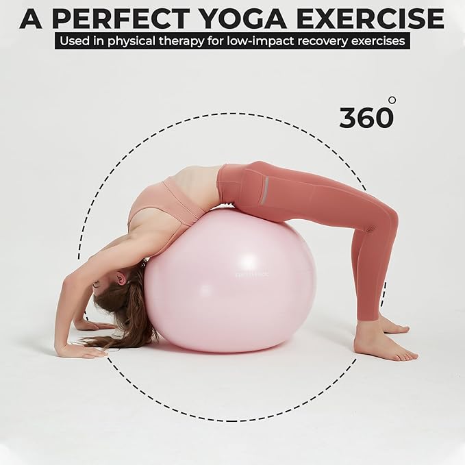Yoga Ball Chair with 65cm Exercise Ball & 2 Resistance Bands, Stability Base for Home Office, Yoga, Pilates & Fitness, Balance Ball for Posture, Core Strength & Low Impact Workouts