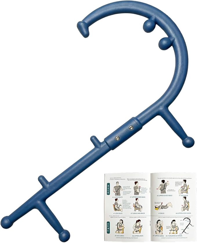Trigger Point Massage Cane for Back, Neck & Shoulder Relief, Self Massage Tool for Deep Tissue & Muscle Knots, Ergonomic Therapy Cane to Reach Hard-to-Reach Back Spots, Lightweight Portable (ROYBLUE)